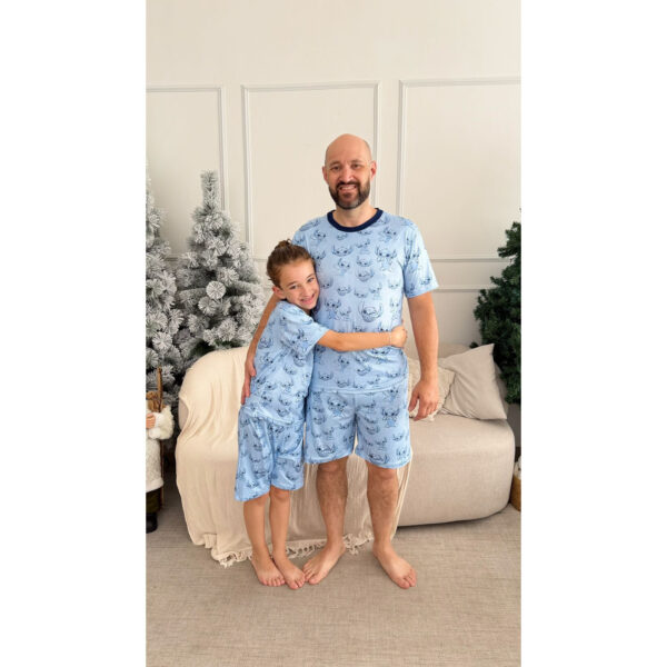 Conjunto Manga Curta Stitch Azul Masculino