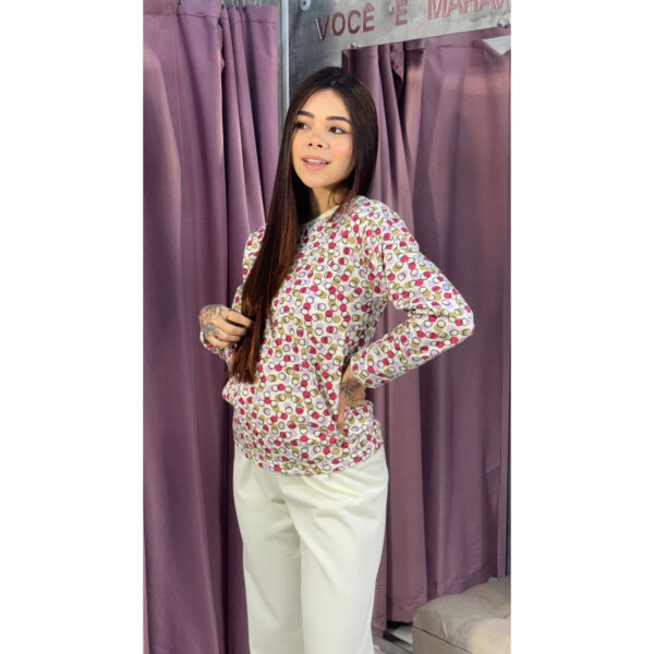 Pijama Manga Longa Adulto Moletinho Bolinhas