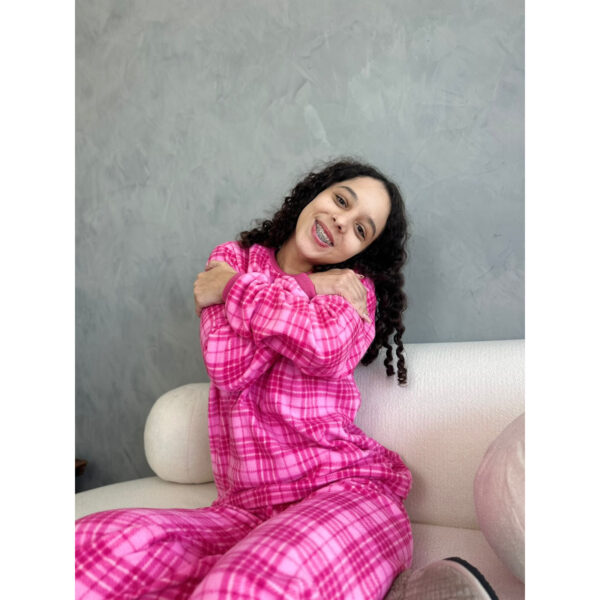 Pijama Infantil Manga Longa Microsoft Xadrez Rosa
