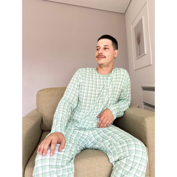 Pijama Manga Longa Masculino Quadriculado Verde