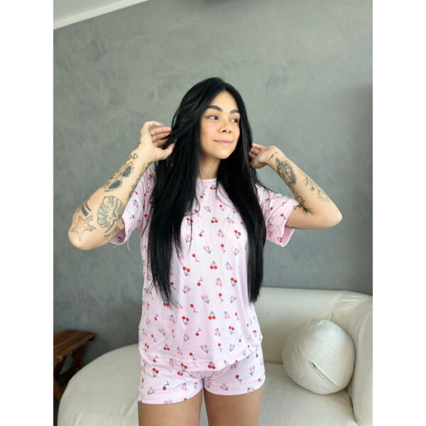 Pijama Manga Curta Cerejinhas