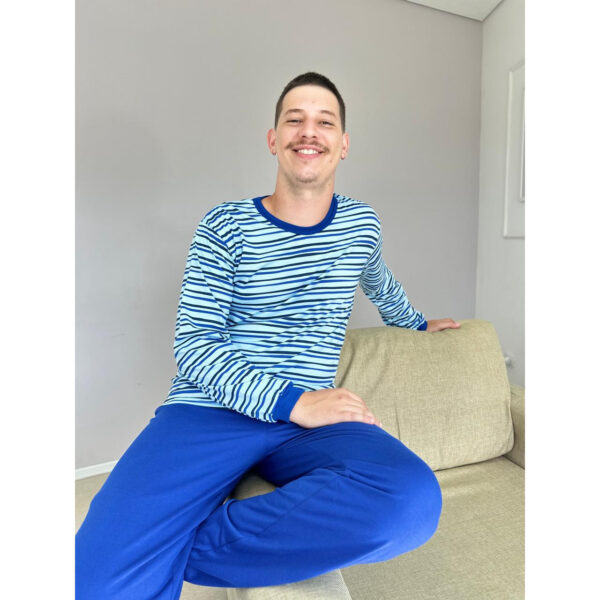 Conjunto Manga Longa Azul Listrado