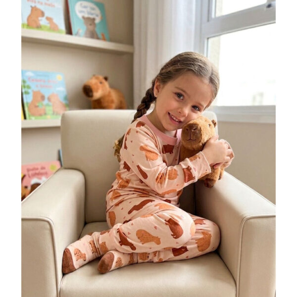 Pijama Manga Longa Infantil Capivara Rosê