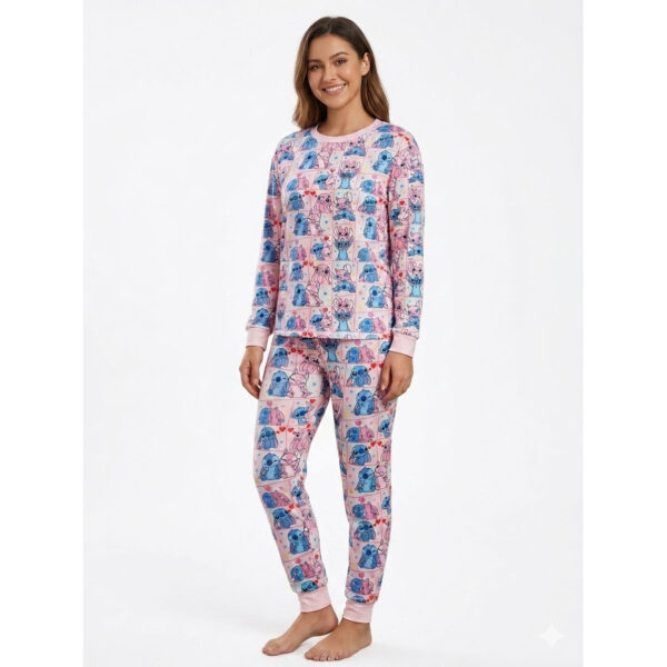 Pijama Manga Longa Stitch Rosa