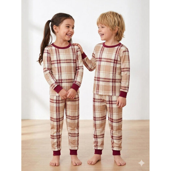 Pijama Manga Longa Infantil Xadrez Suede