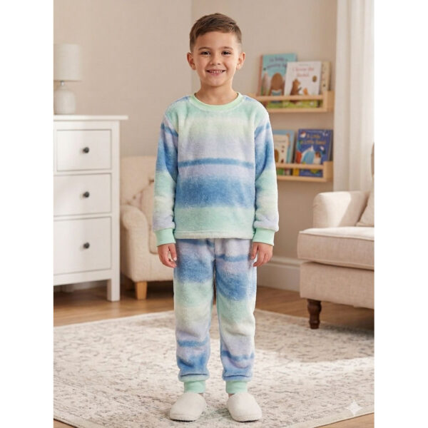 Pijama Manga Longa Fleece Azul/Verde