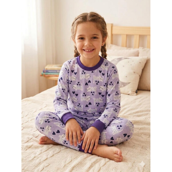 Pijama Manga Longa Infantil Gatinho Roxo