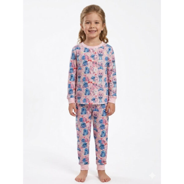 Pijama Manga Longa Stitch Rosa