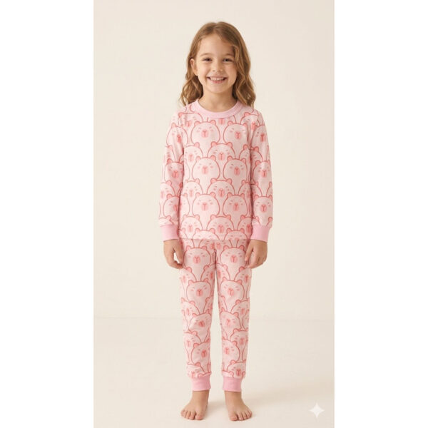 Pijama Manga Longa Capivara Rosa