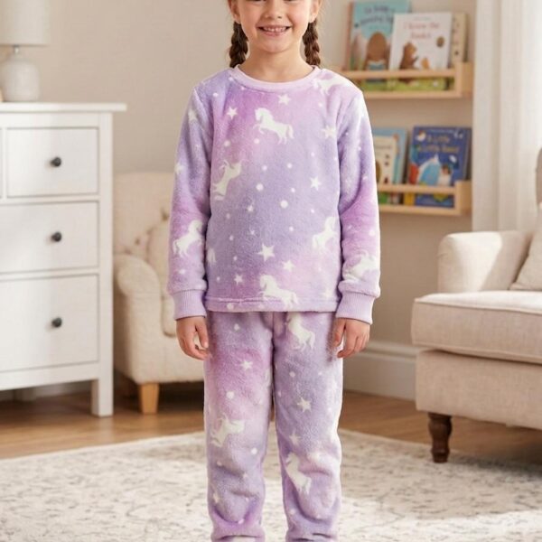 Pijama Manga Longa Fleece Unicórnio Brilha no Escuro