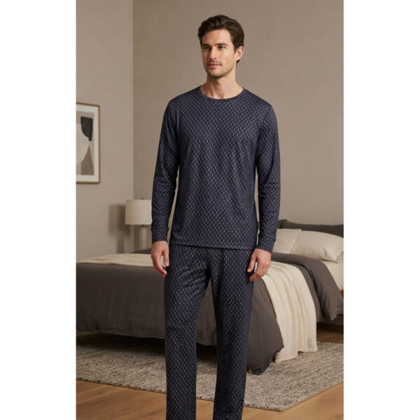 Pijama Manga Longa Masculino Suede Azul Marinho