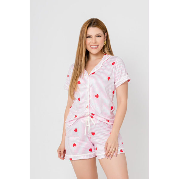 Pijama Manga Curta Americano Listrado Rosa